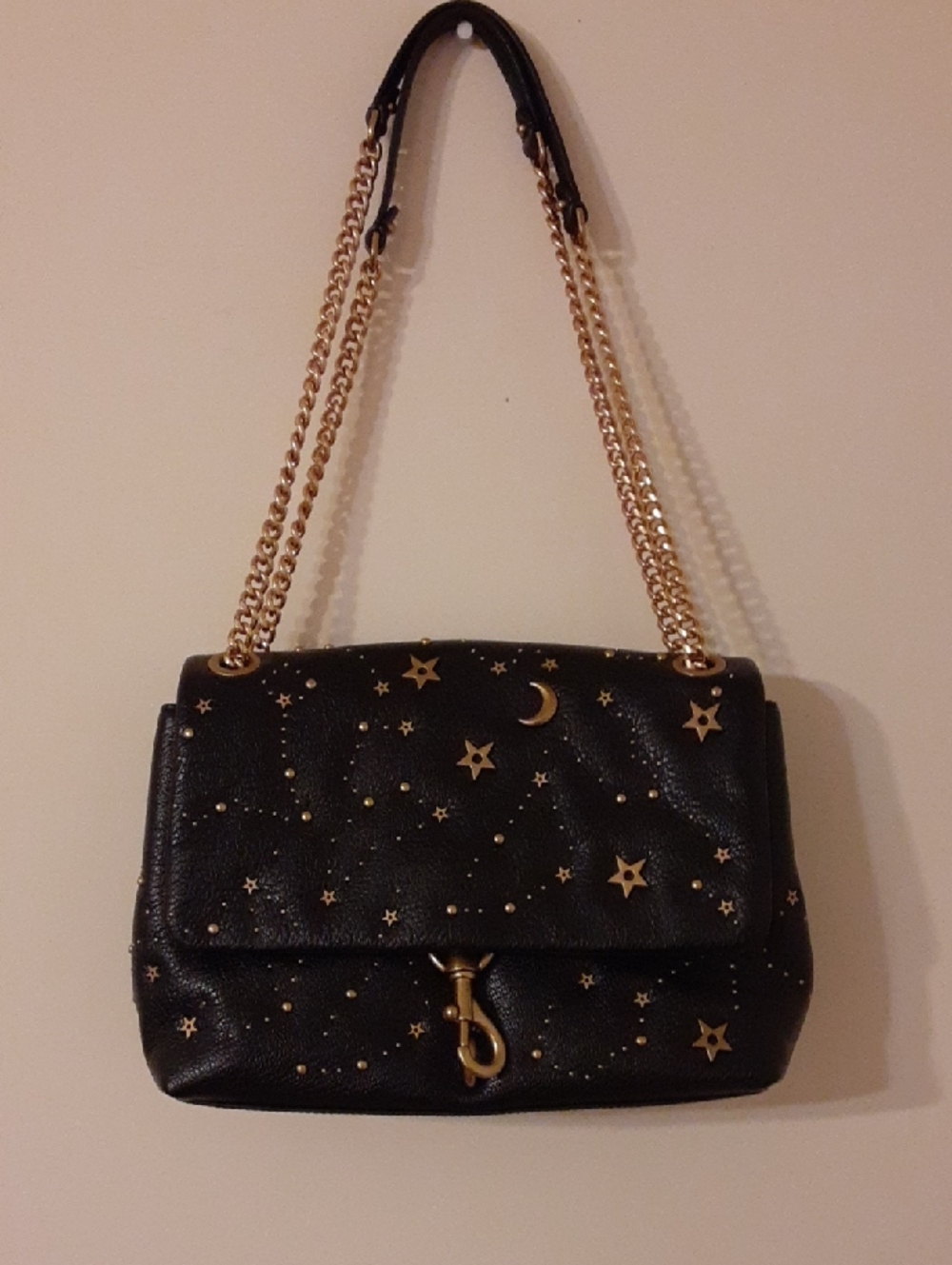 Edie Flap Black Star & Moon Studded Leather Shoulder Bag